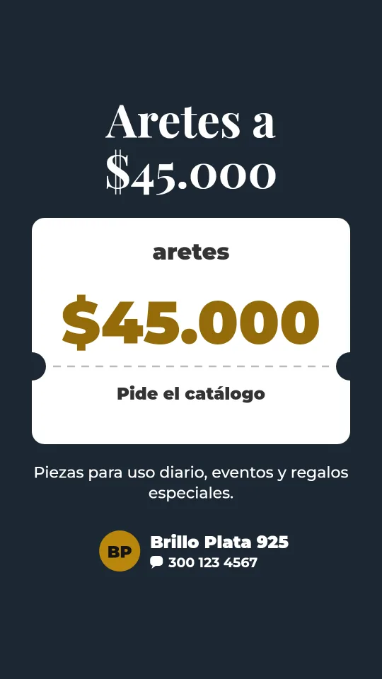 Ejemplo de historia para joyería y bisutería: Aretes a $45.000
